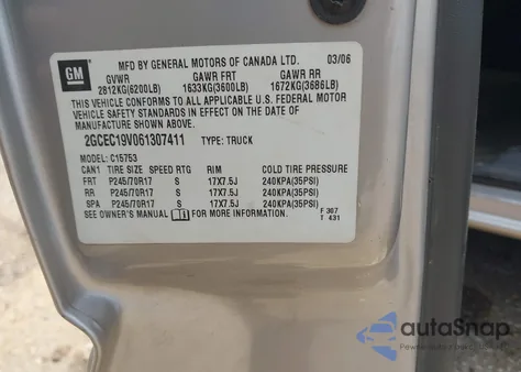 2006 Chevrolet Silverado C1500 из США, поврежденный, VIN 2GCEC19V061307411